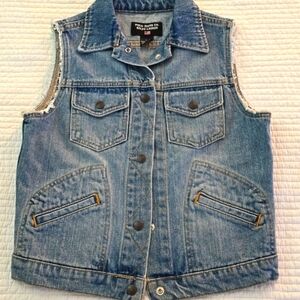 Vintage 90's POLO JEANS CO. Denim "Maria" Vest w/Pink Embroidery